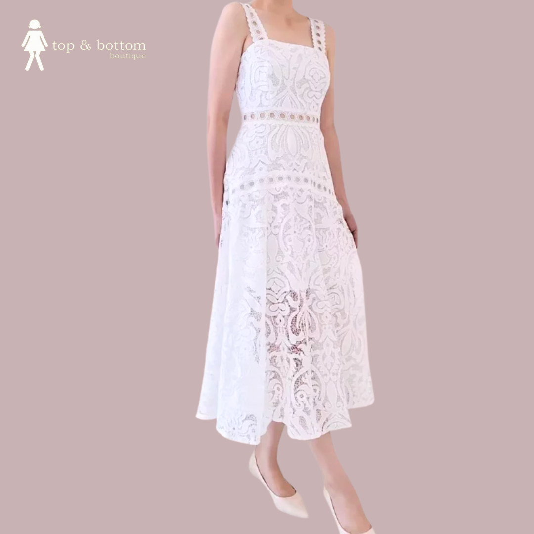 EMBROIDERY STRAP MIDI DRESS