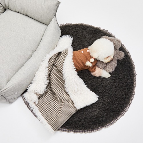 Louisdog 炭色格紋圓毯