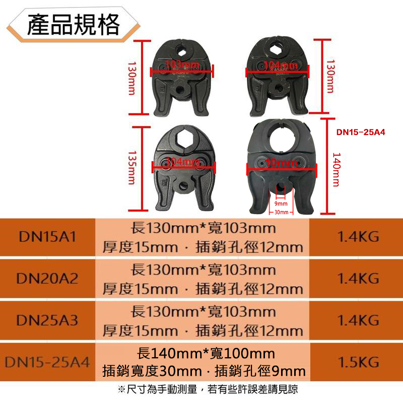 附發票｜A系列 DN15~25、A5｜300用壓接機配件 端子模具 水管模具 模具頭 4分~6吋 壓接鉗