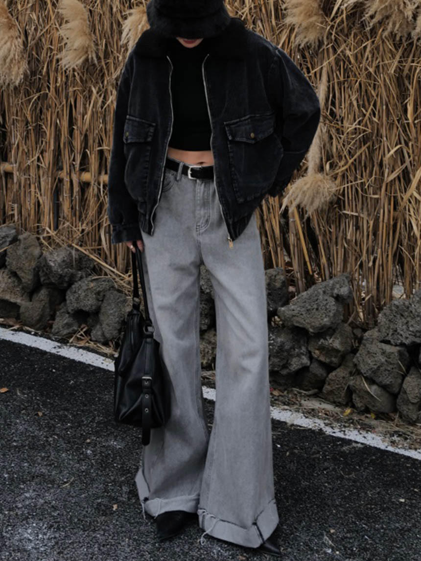 個性牛仔反摺闊腿褲*2色