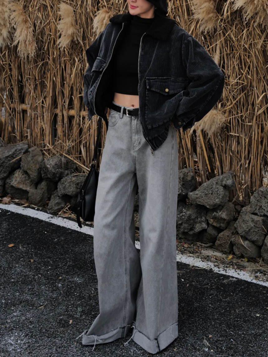 個性牛仔反摺闊腿褲*2色