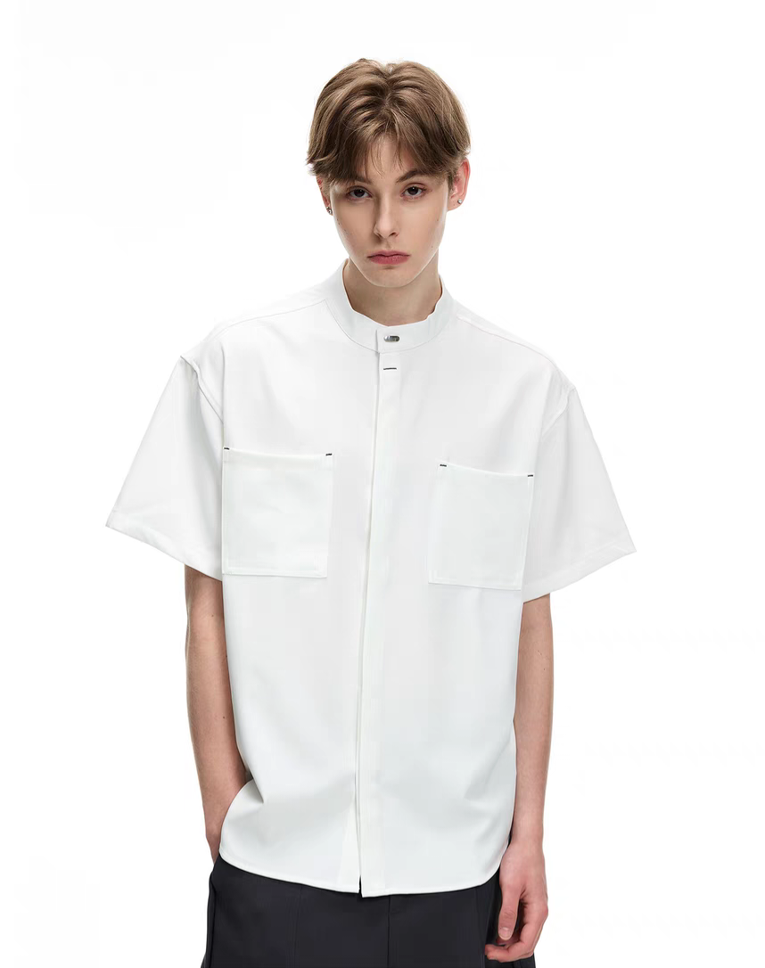093. Band Collar Short Sleeve Shirt