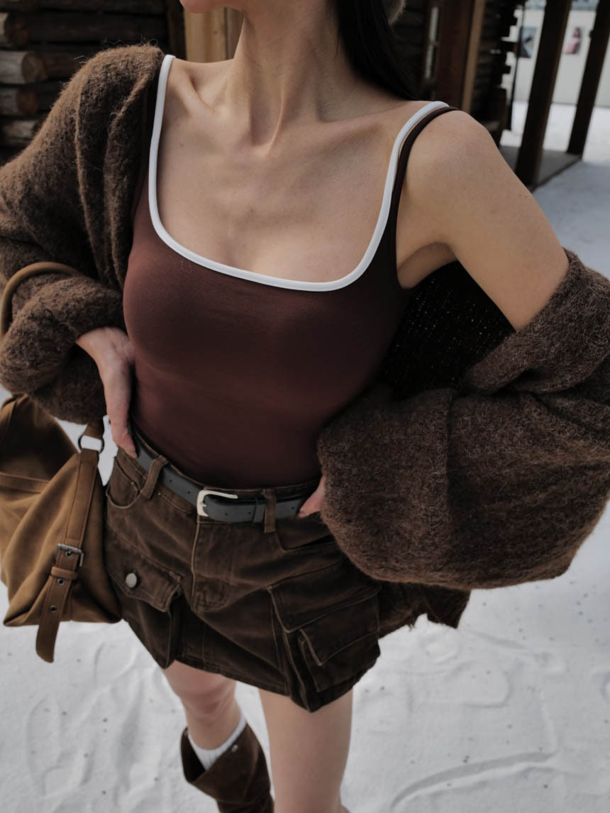 (附胸墊)拼色雙肩帶磨毛美背心*3色