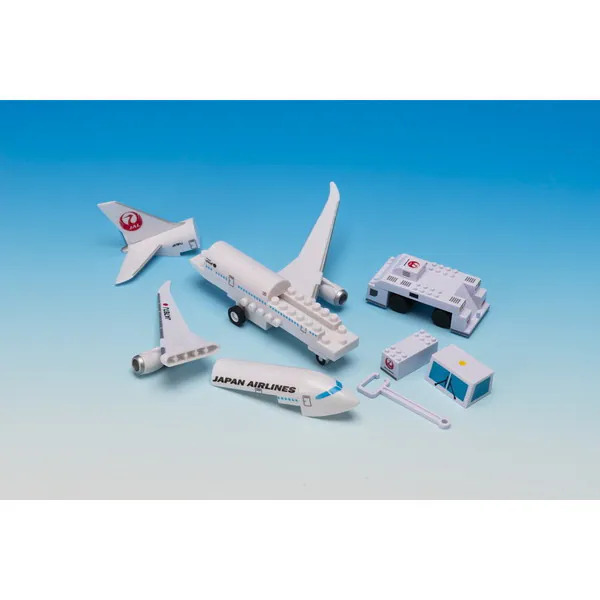日本航空 JAL飛機+拖板車積木玩具