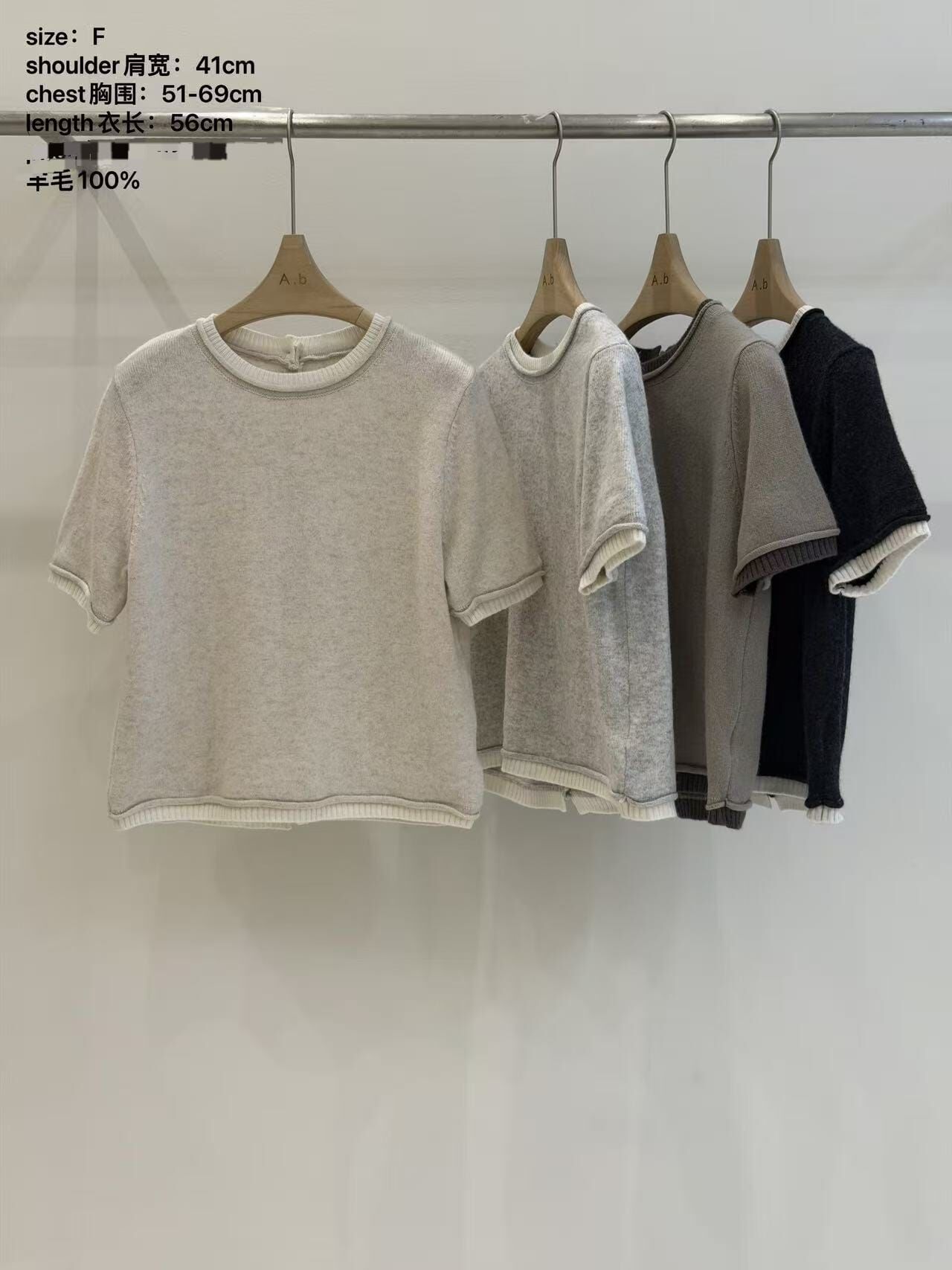 AB5219 100%羊毛撞色圓領上衣