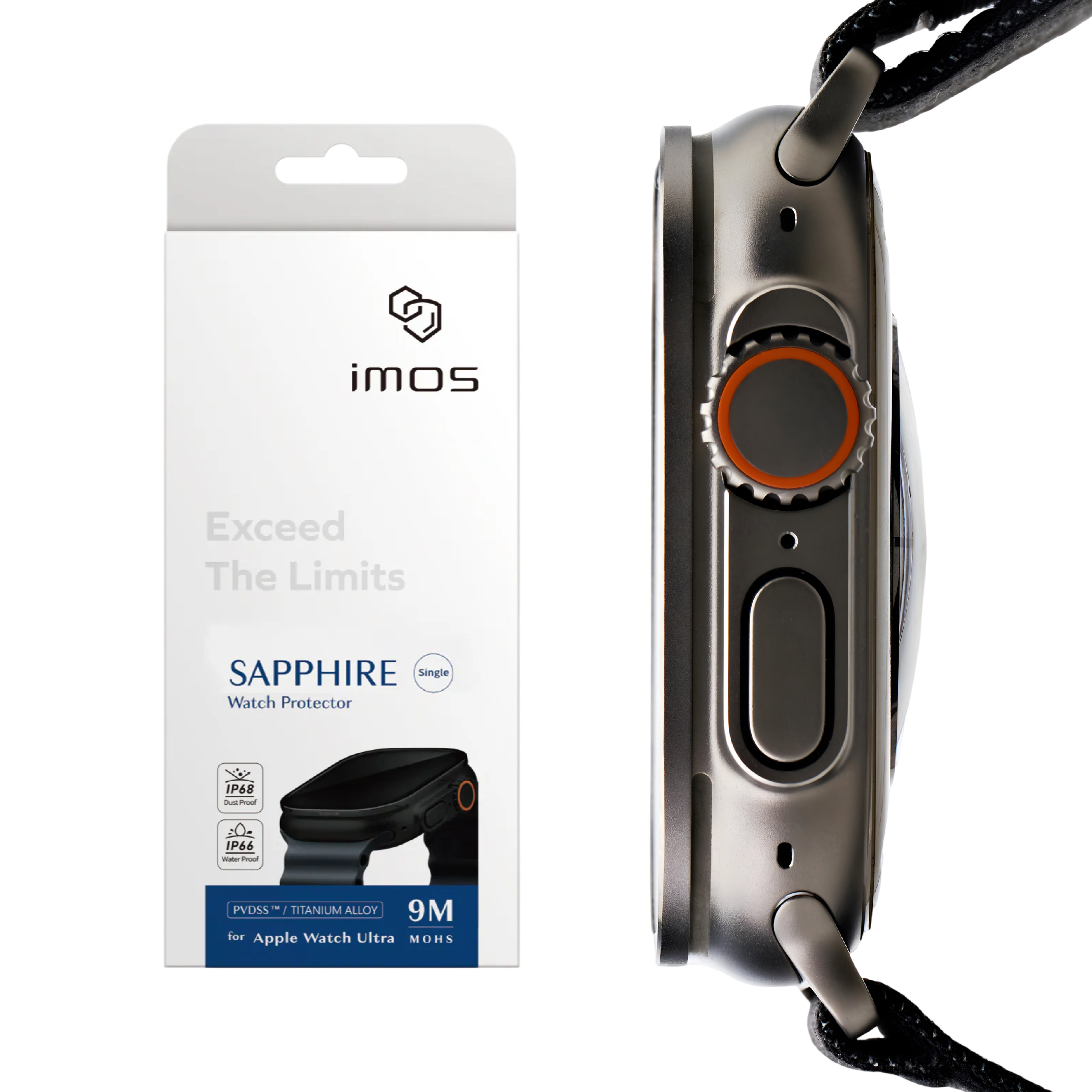 IMOS Apple Watch Ultra 1/2/3 藍寶石鈦合金框保護貼