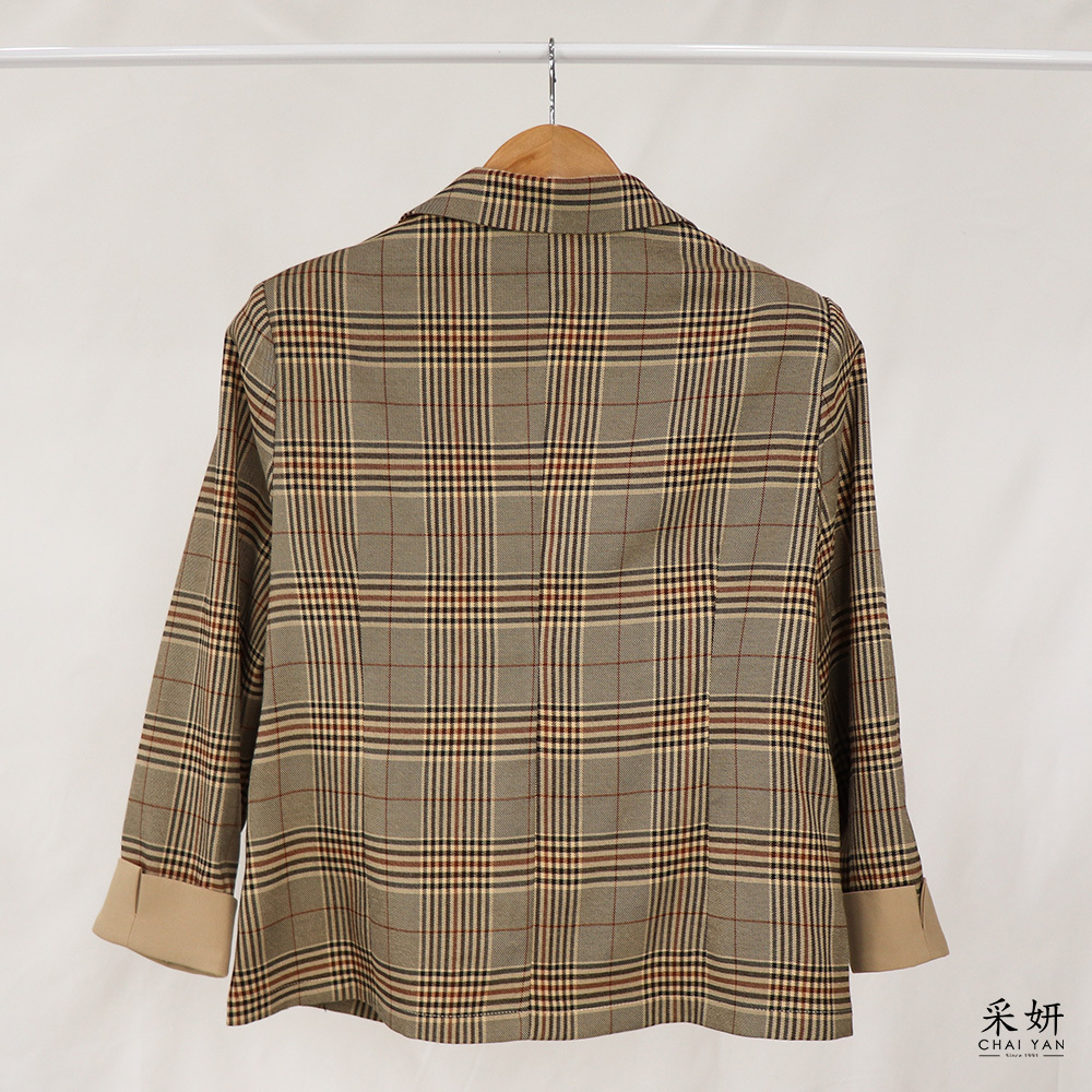 英倫風格紋半袖墊肩西裝外套