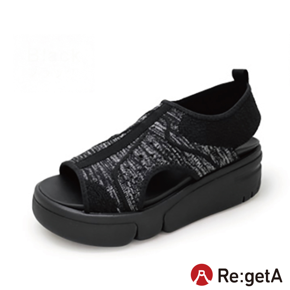 大阪樂步健康鞋 Re:getA輕量編織厚底後帶涼鞋RE257(BLK-黑色)