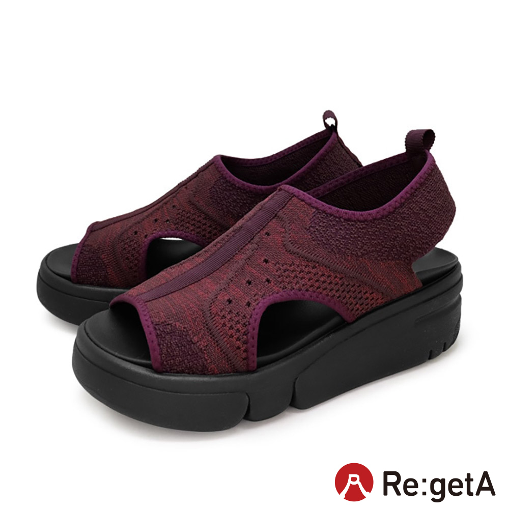 大阪樂步健康鞋 Re:getA輕量編織厚底後帶涼鞋RE257(WIN-酒紅色)