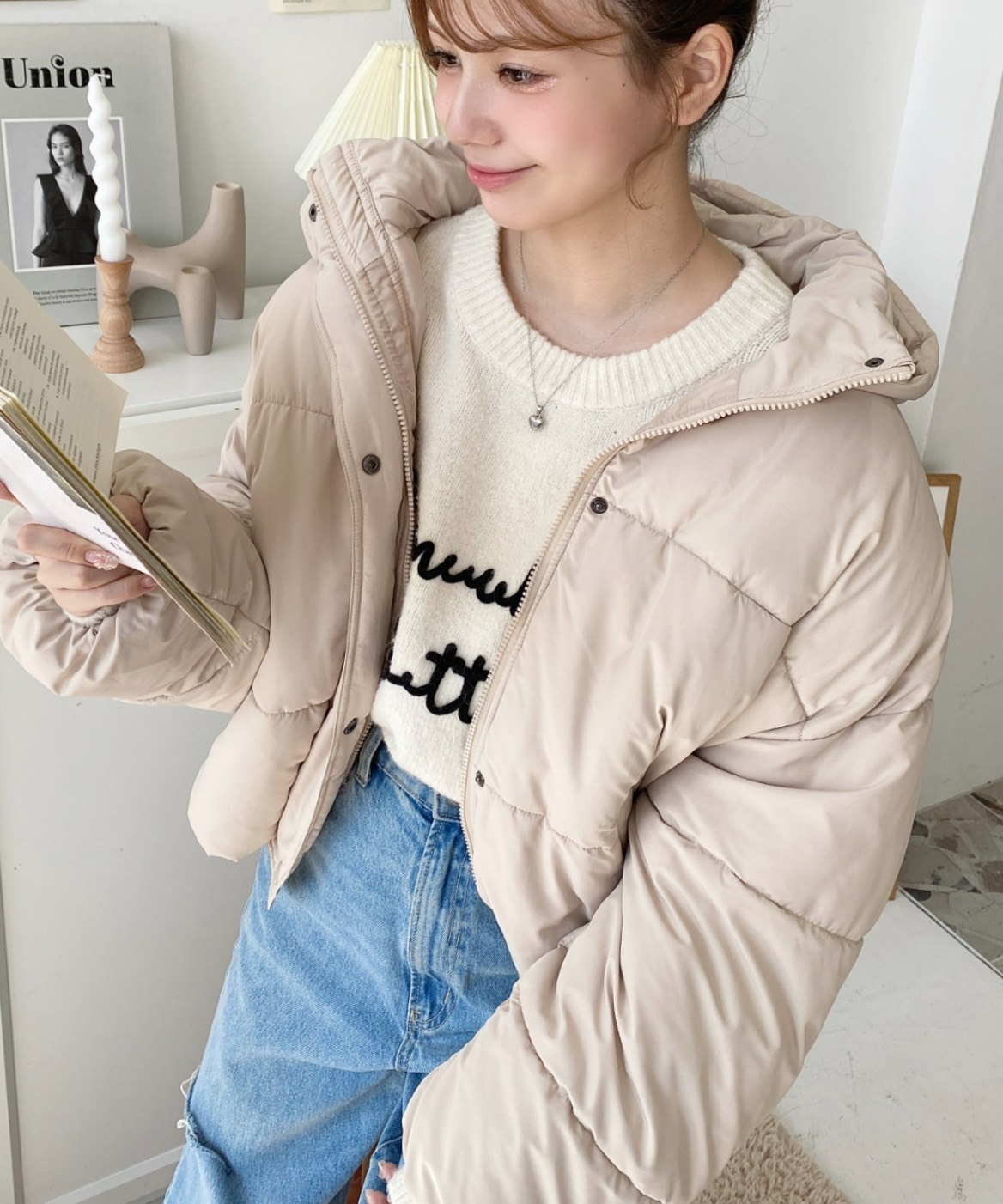 <百元價>Moment+ 日本限定 鋪棉外套 口袋 連帽 抗寒 黑 白 米杏