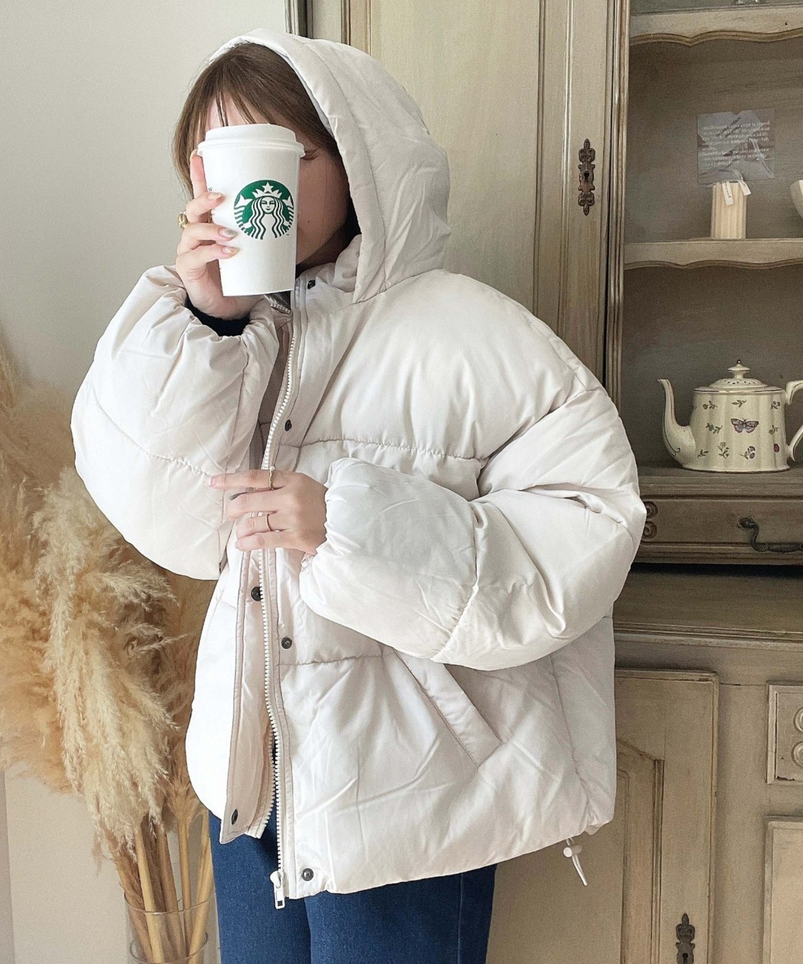 <百元價>Moment+ 日本限定 鋪棉外套 口袋 連帽 抗寒 黑 白 米杏