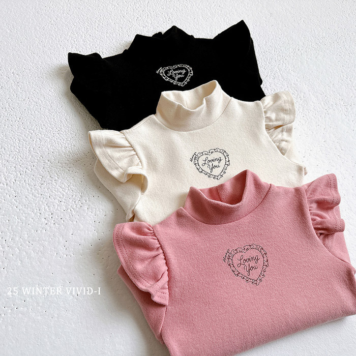 Vivid-I Loving Wing Turtleneck Ruffle Tee