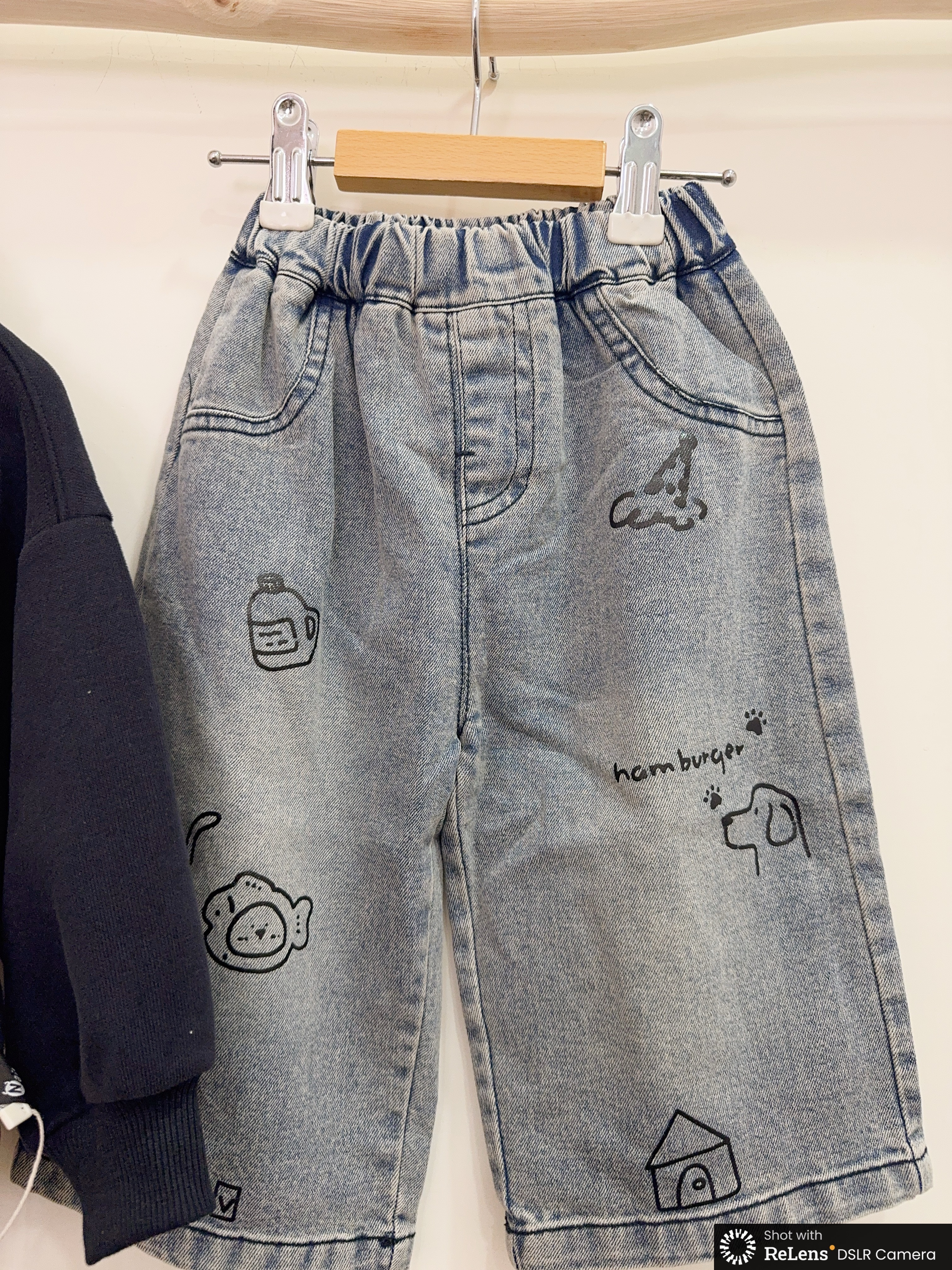 H3766手繪童趣軟牛仔褲e17