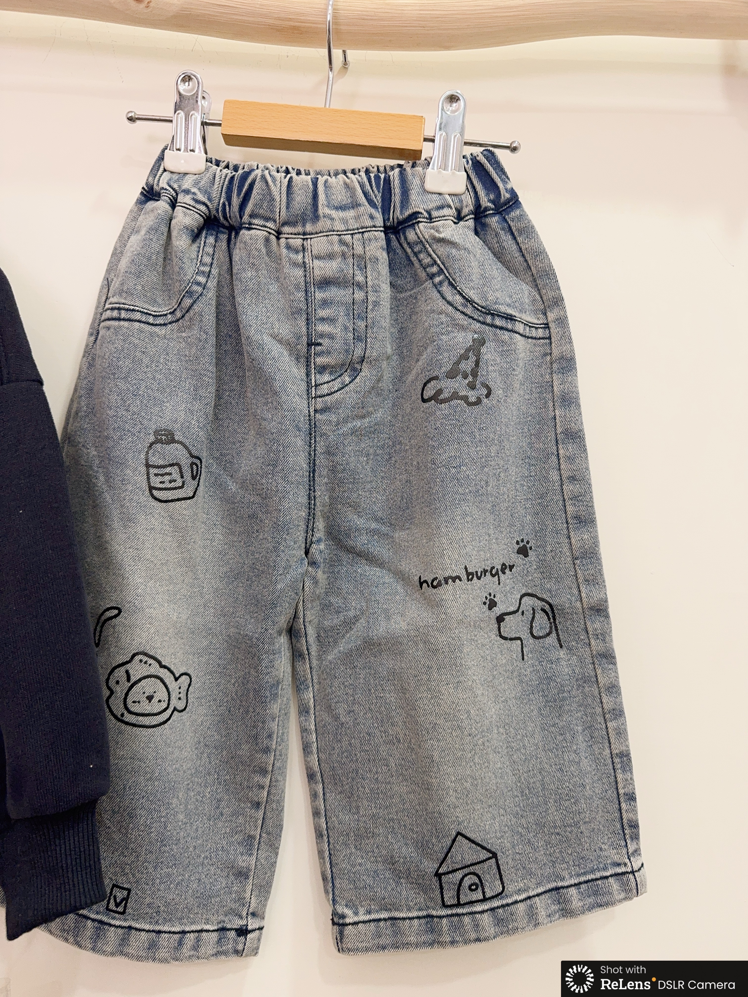 H3766手繪童趣軟牛仔褲e17