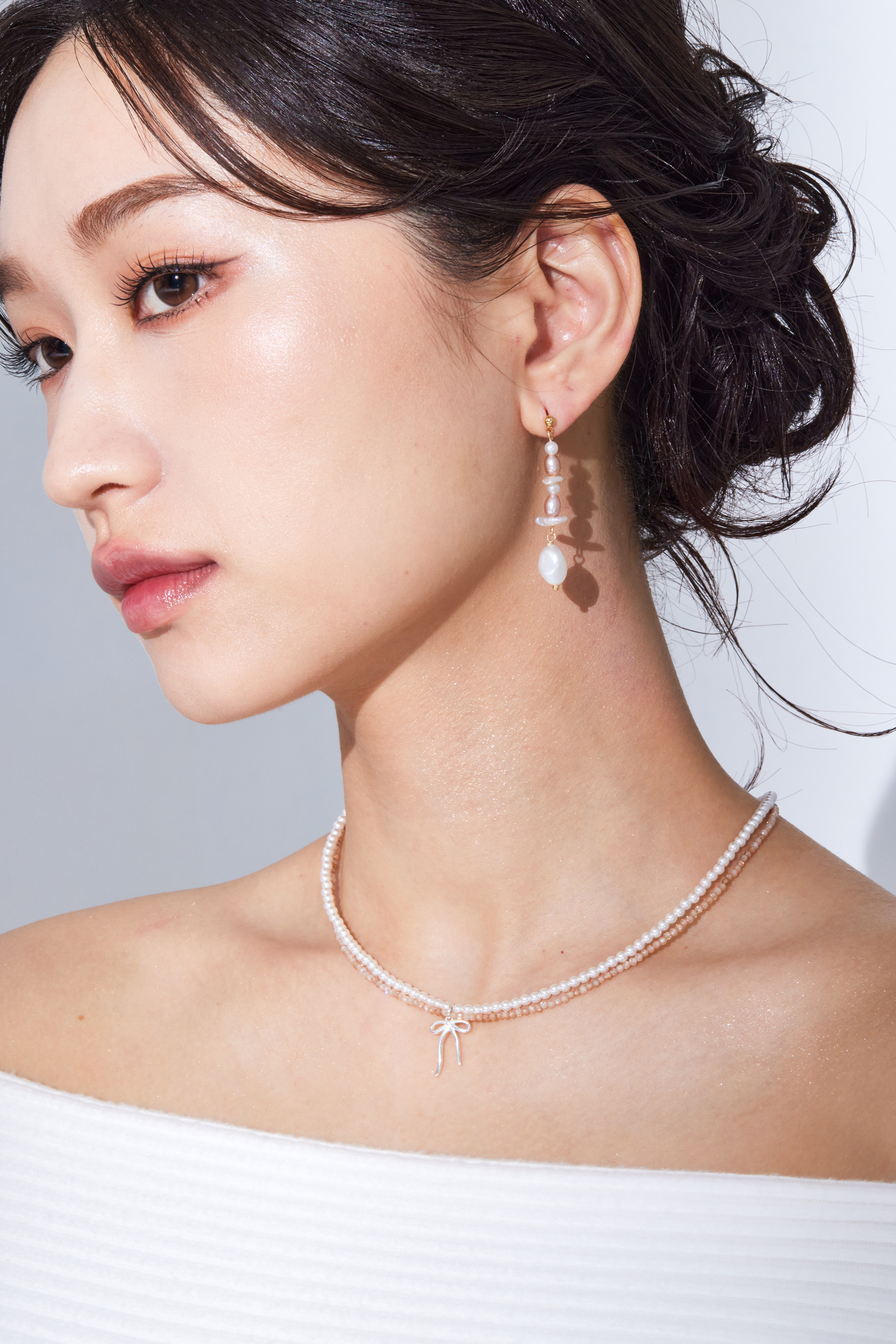 N1149 | 純銀鋯石蝴蝶結珍珠項鍊