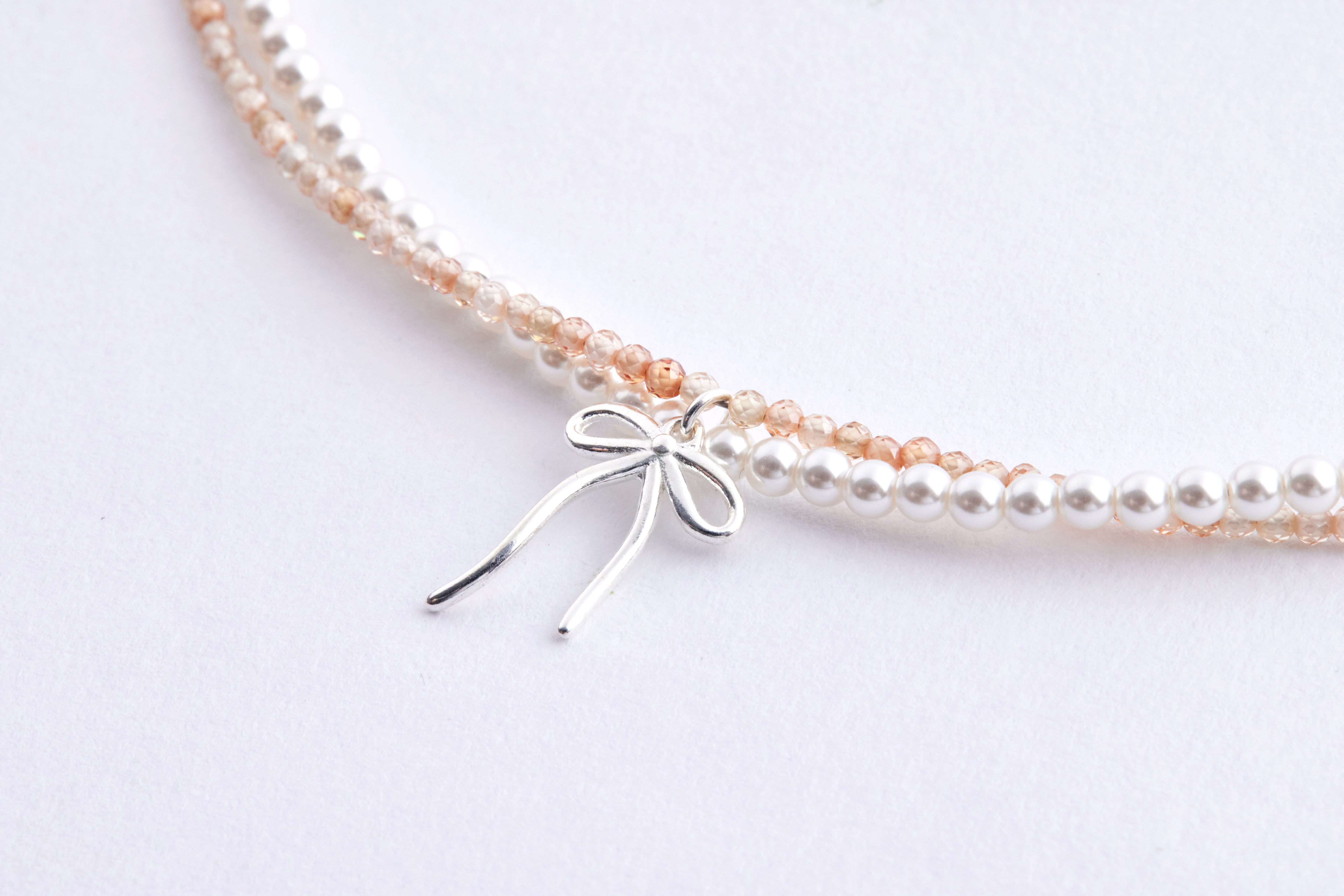 N1149 | 純銀鋯石蝴蝶結珍珠項鍊