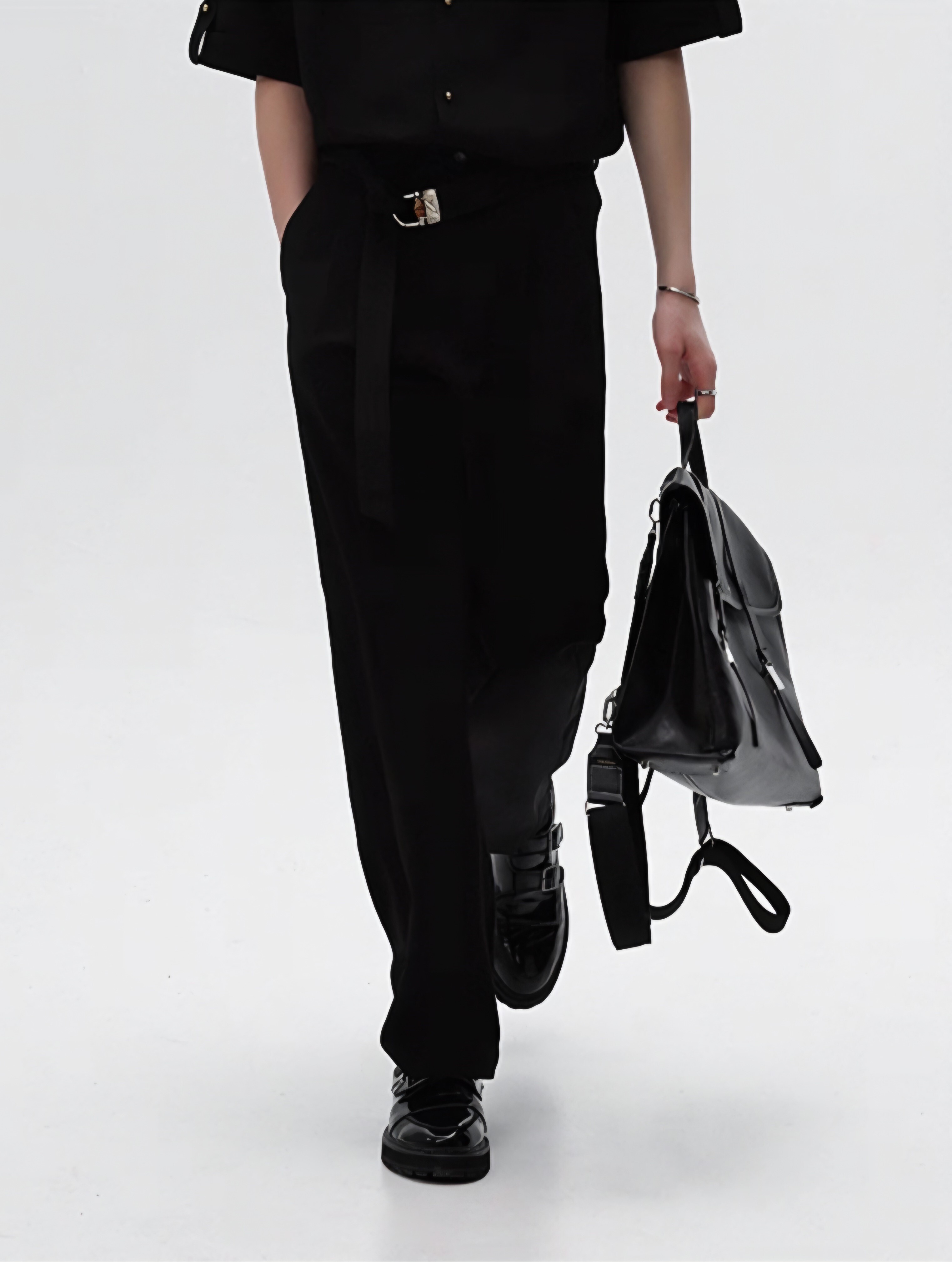 104. Black High-Waisted Wide-Leg Trousers With Belt