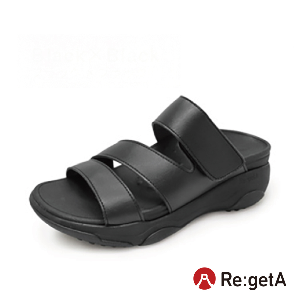 大阪樂步健康鞋 Re:getA輕量魔鬼氈厚底涼鞋RE3002(BLKxBLK-純黑)
