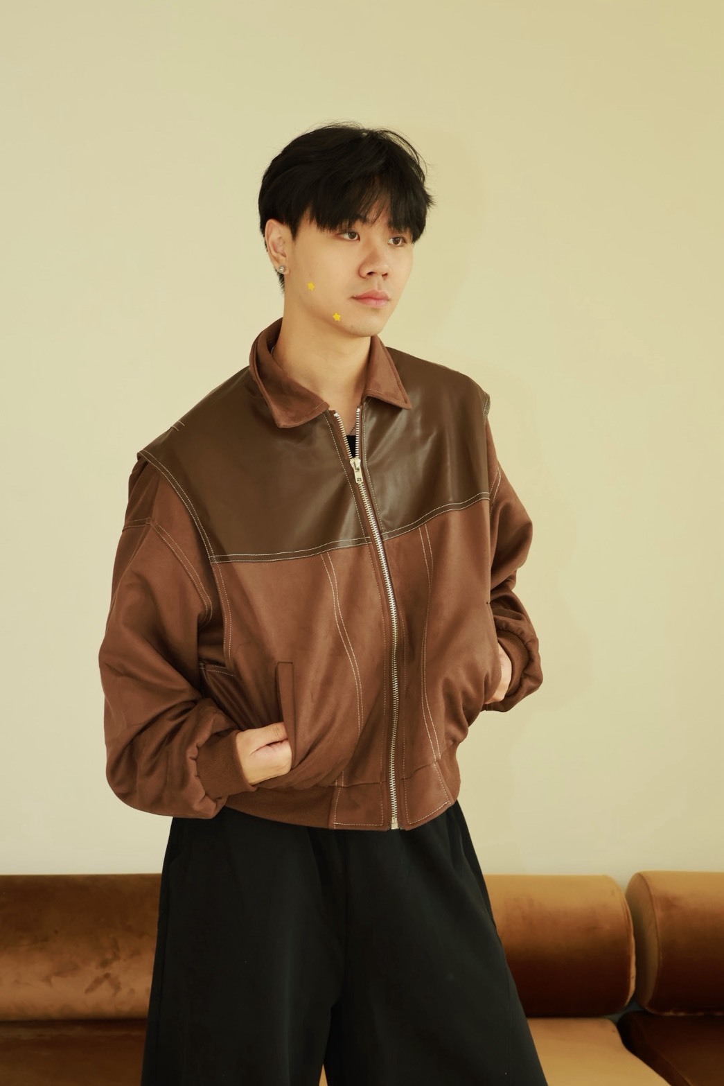 拼接 麂皮 假兩件 設計感 #外套