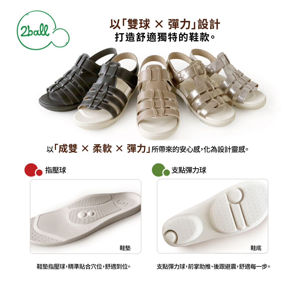 大阪樂步健康鞋 2ball魚骨編織輕量後帶涼鞋TB204(GLD-金色/GUM-銀色/BLKXBLK-純黑)