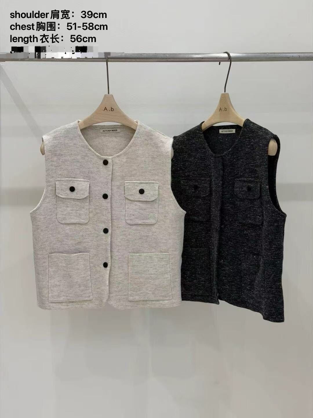 AB5241 多口袋排扣圓領背心馬甲