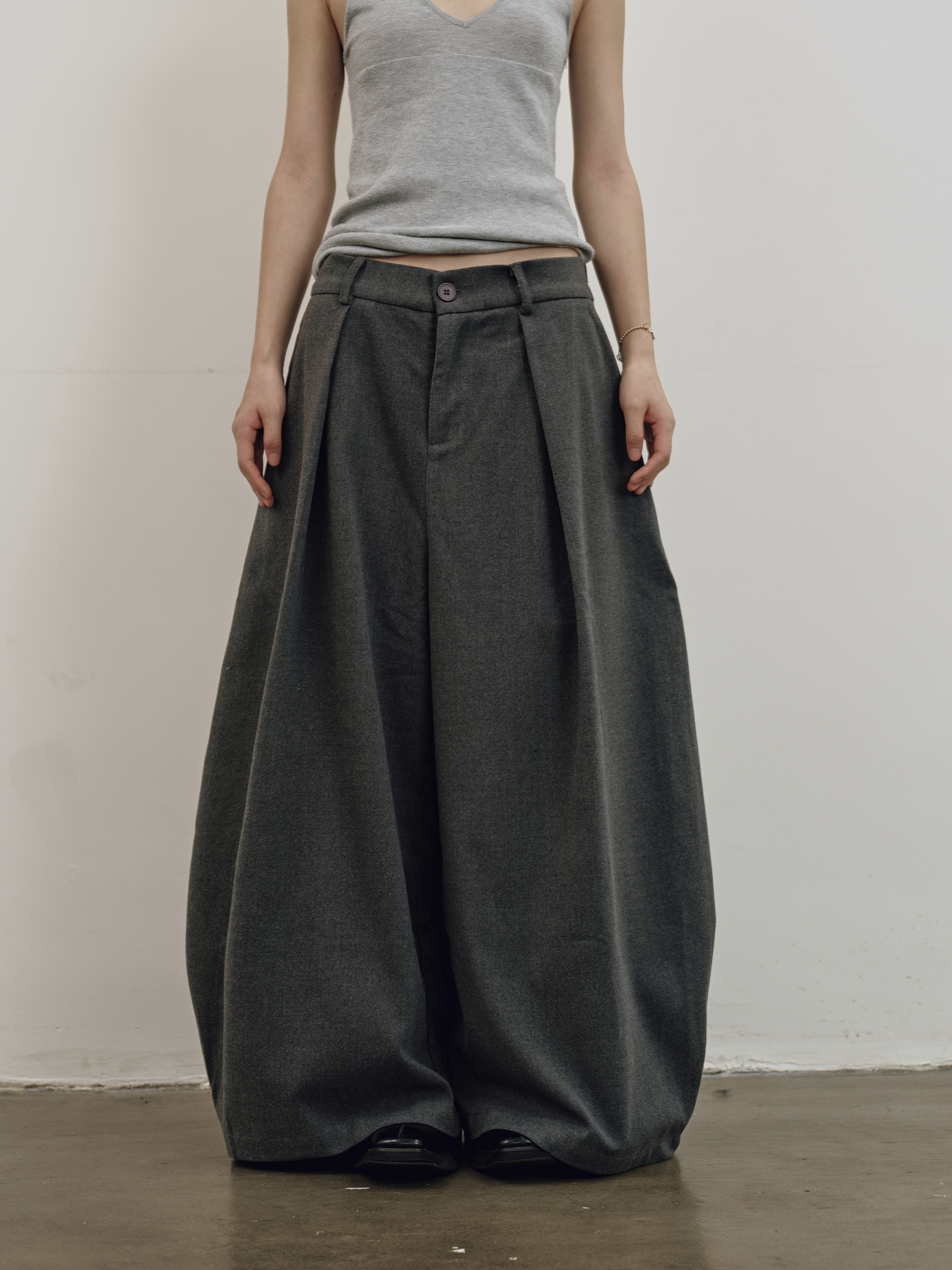 毛呢A字西裝長褲-灰