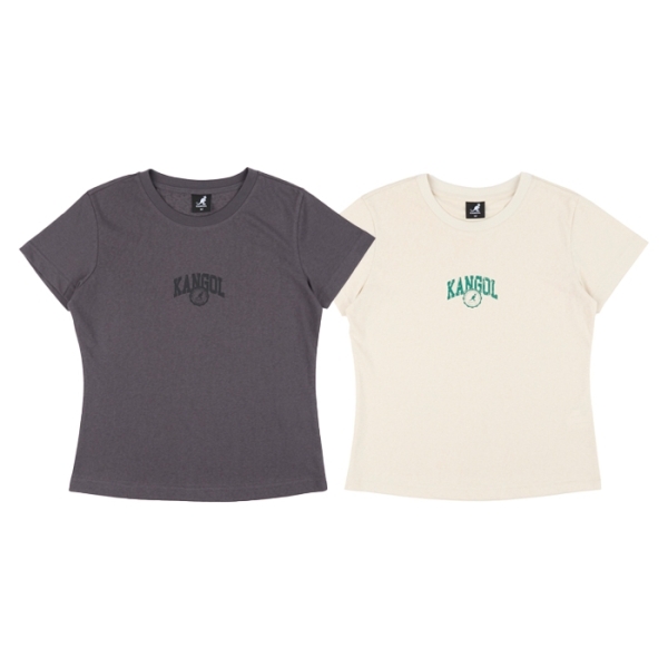 KANGOL 短袖 灰 卡其 復古LOGO 圓領 短T 女 6422100610 6422100631