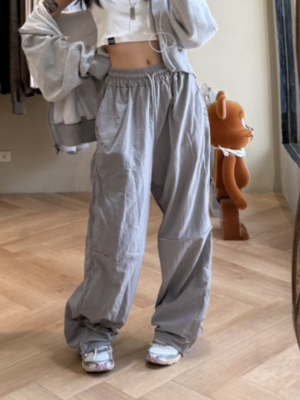 反光闊腿抽繩風褲