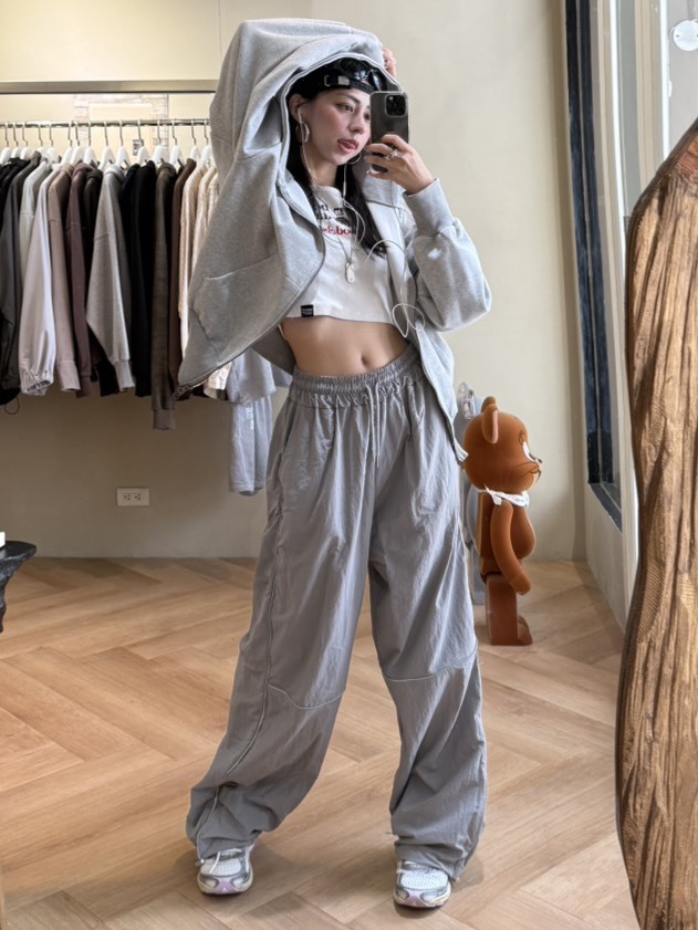 反光闊腿抽繩風褲