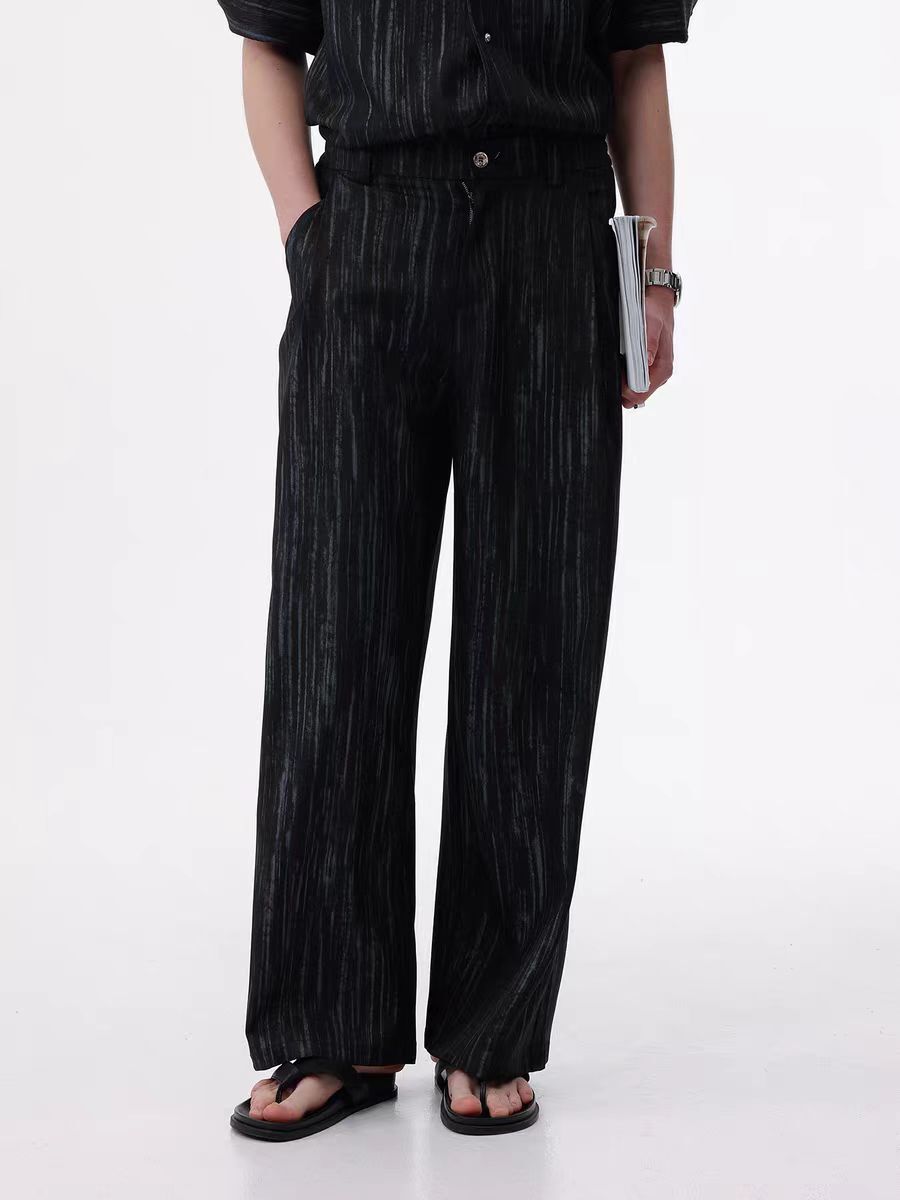 110. Vertical Stripe Pattern Wide-Leg Pants