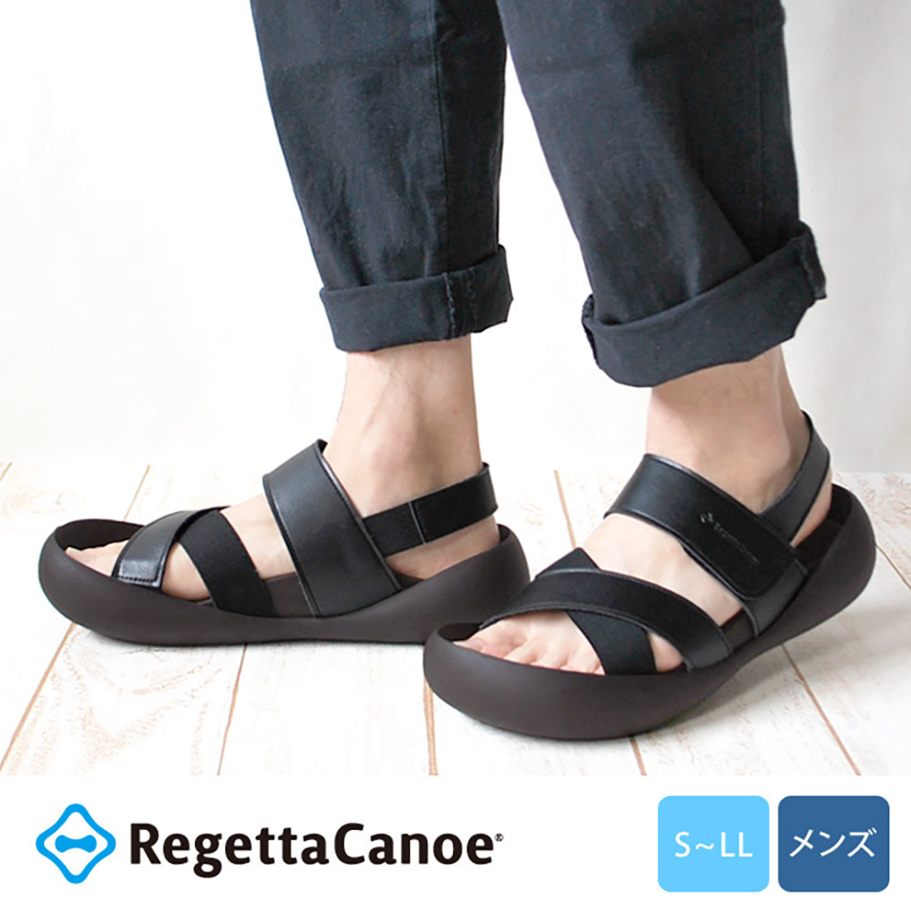 大阪樂步健康鞋 RegettaCanoe -經典交叉帶魔鬼氈後帶涼鞋CJMB2502a(BLK-黑色)