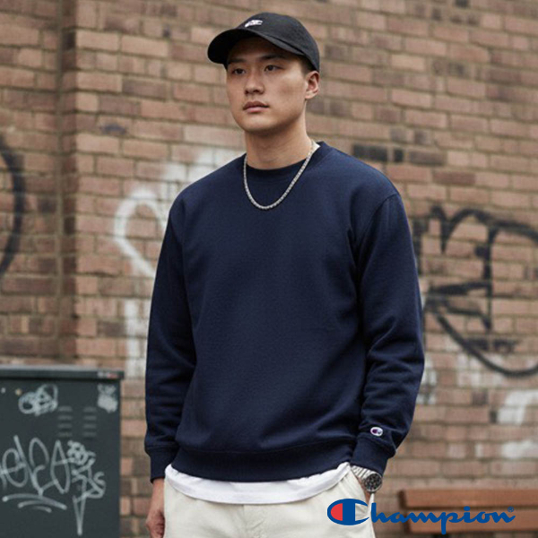 男女款- 小C素面內刷毛長袖大學T重磅9.0 OZ- 深藍色(美規大學T/保暖大尺碼)