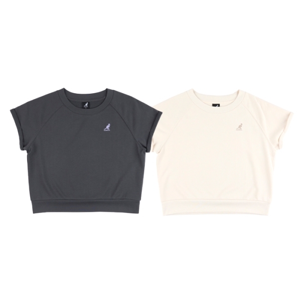 KANGOL 短袖 深灰 米白 小LOGO 捲袖 休閒 上衣 女 6422100910 6422100931
