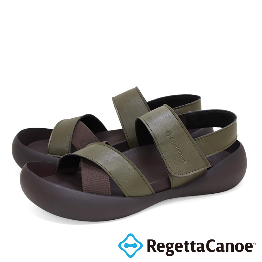 大阪樂步健康鞋 RegettaCanoe -經典交叉帶魔鬼氈後帶涼鞋CJMB2502a(KHA-卡其色)