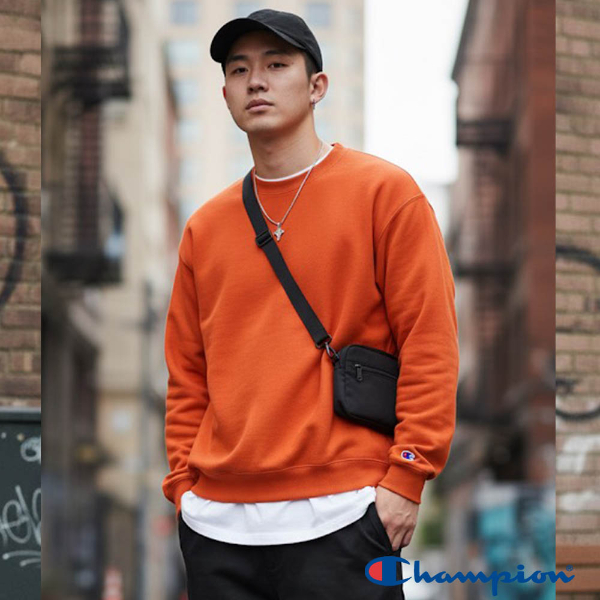 男女款- 小C素面內刷毛長袖大學T重磅9.0 OZ- 橘色 (美規大學T/保暖大尺碼)