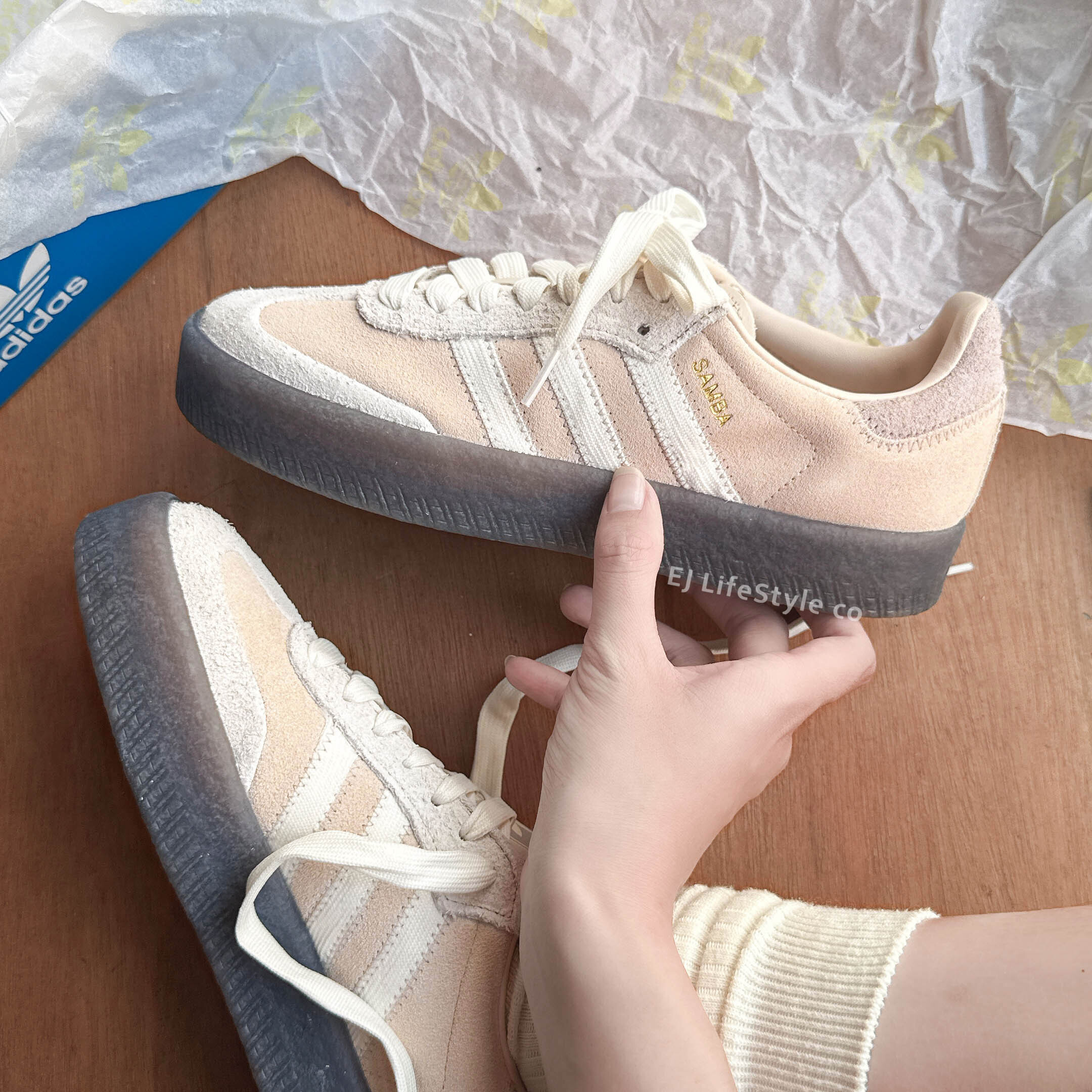 ADIDAS SAMBAE 淡奶茶 米色 米白 奶油色 奶杏 焦糖底 厚底 增高 女鞋 JI3882 / 現貨