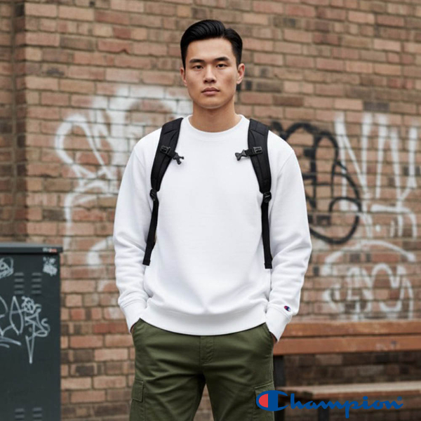 男女款- 小C素面內刷毛長袖大學T重磅9.0 OZ- 白色 (美規大學T/保暖大尺碼)