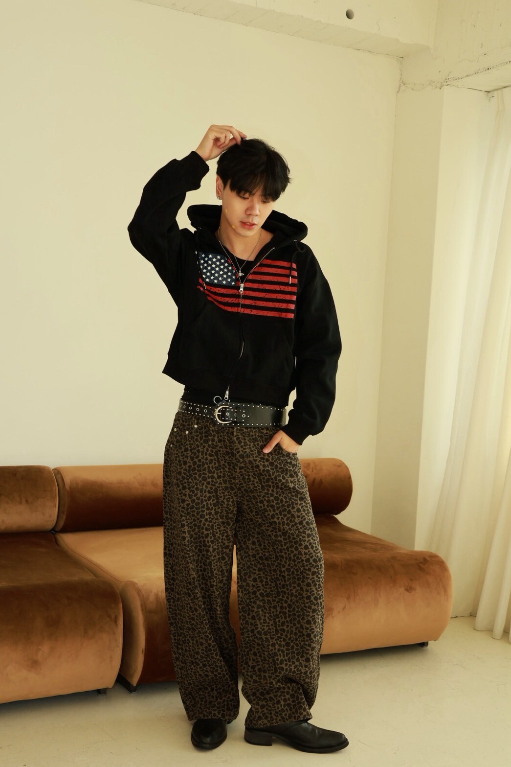 復古 豹紋 微彎刀 #牛仔褲