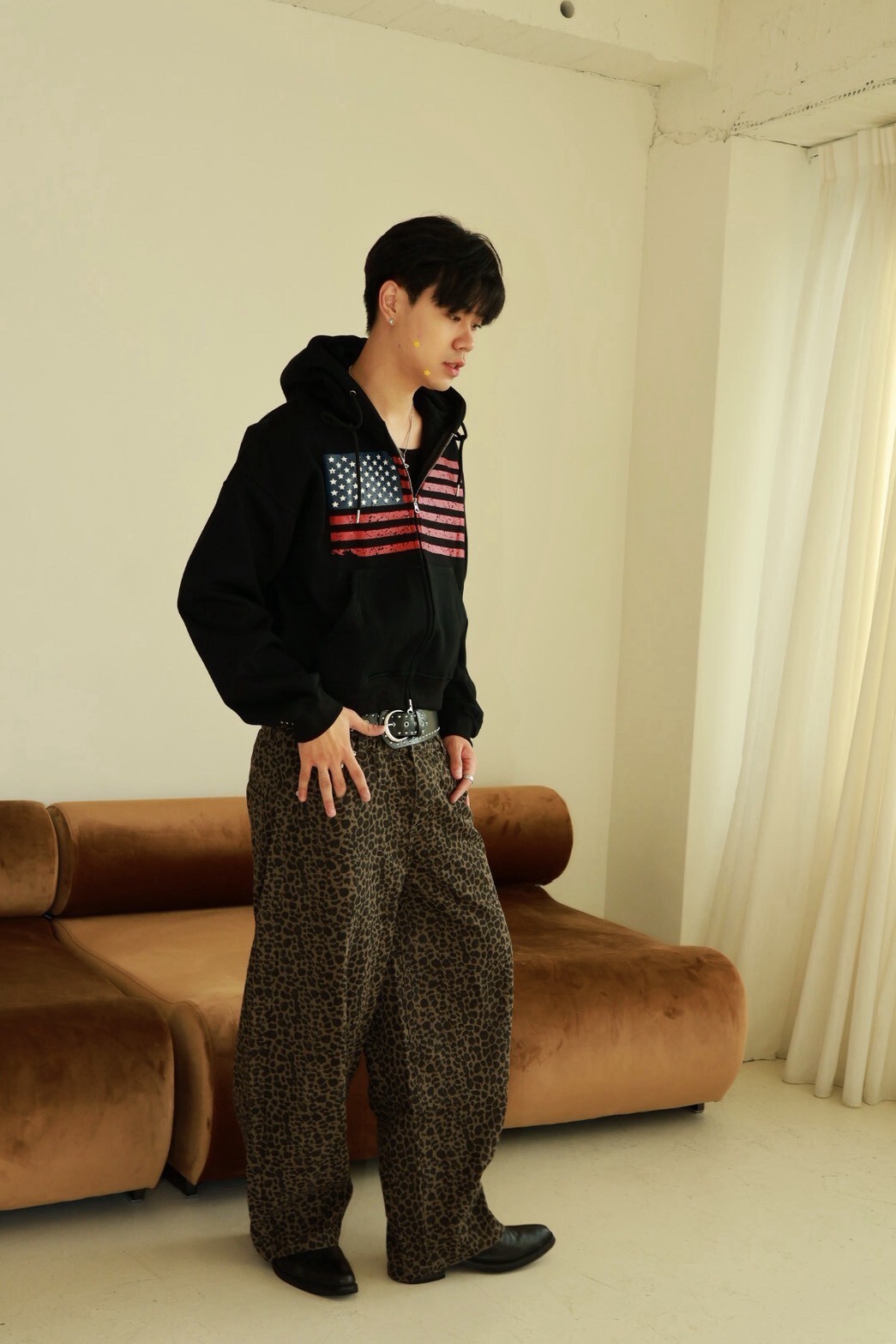 復古 豹紋 微彎刀 #牛仔褲