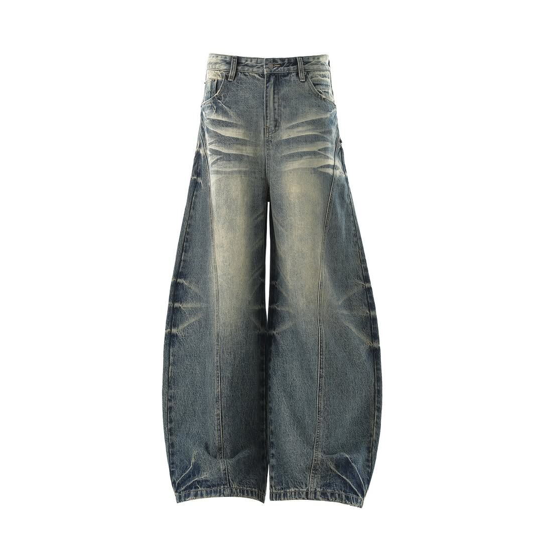 【車庫服飾】水洗廓腿牛仔長褲