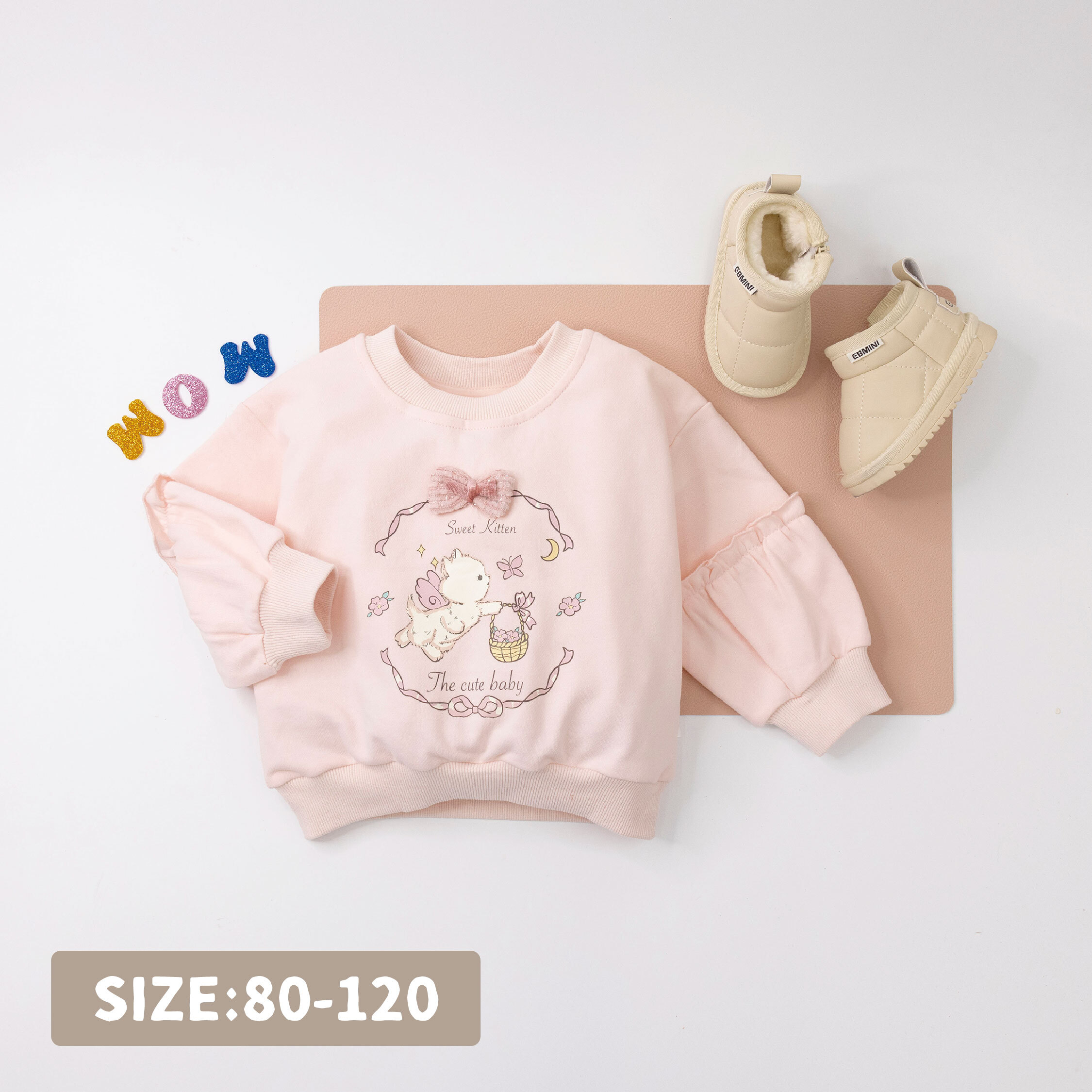 【H35615】精靈小貓立體蝴蝶結上衣