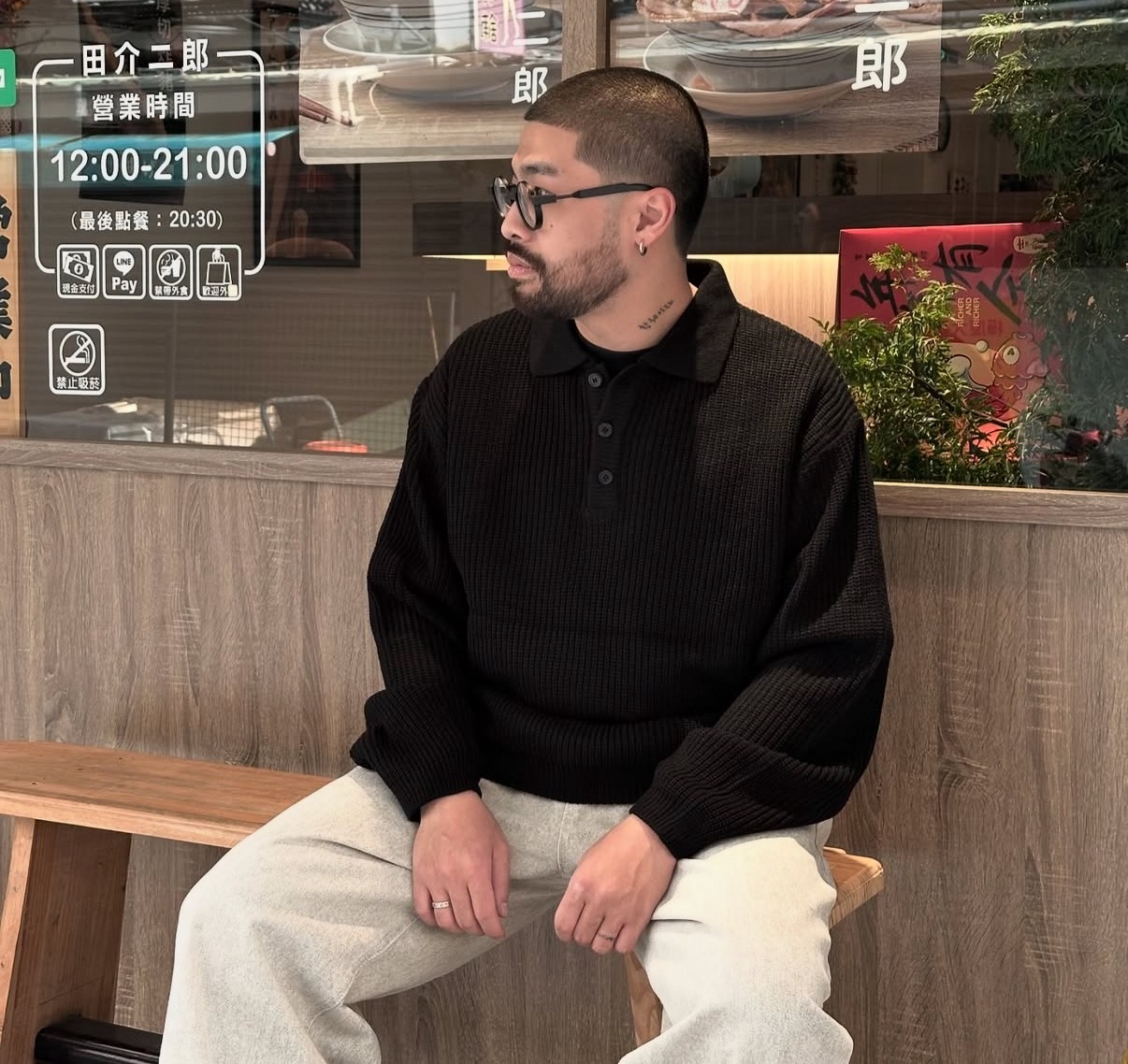 POLO鈕扣針織長踢