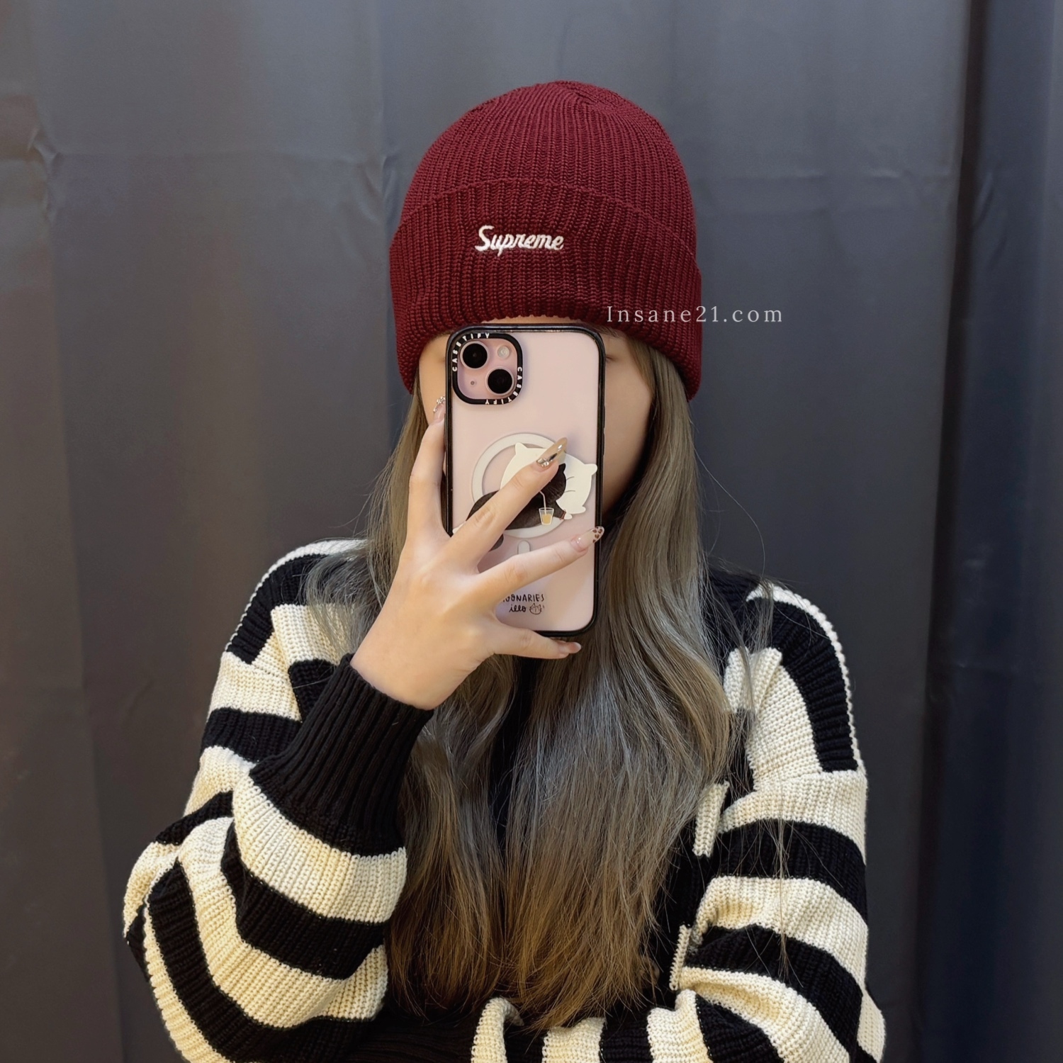 SUPREME 刺繡草寫LOGO 毛帽 秋冬 保暖