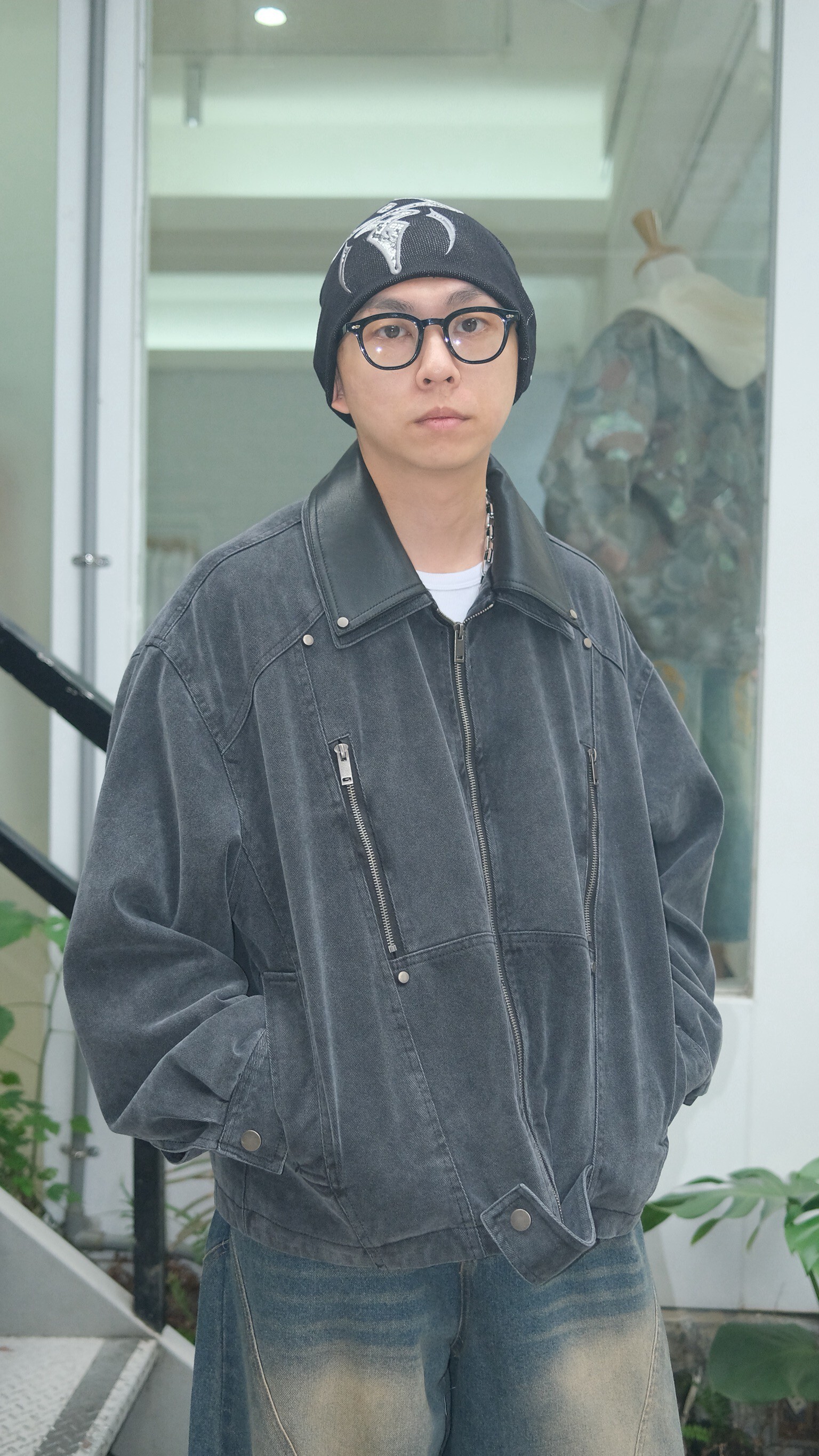 水洗雙領短版外套