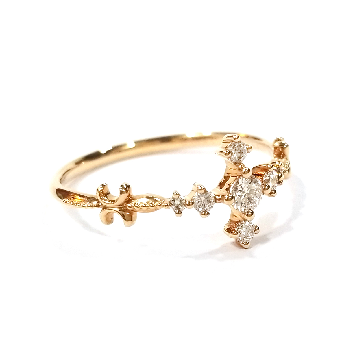 18K玫瑰金天然鑽石珠邊戒指