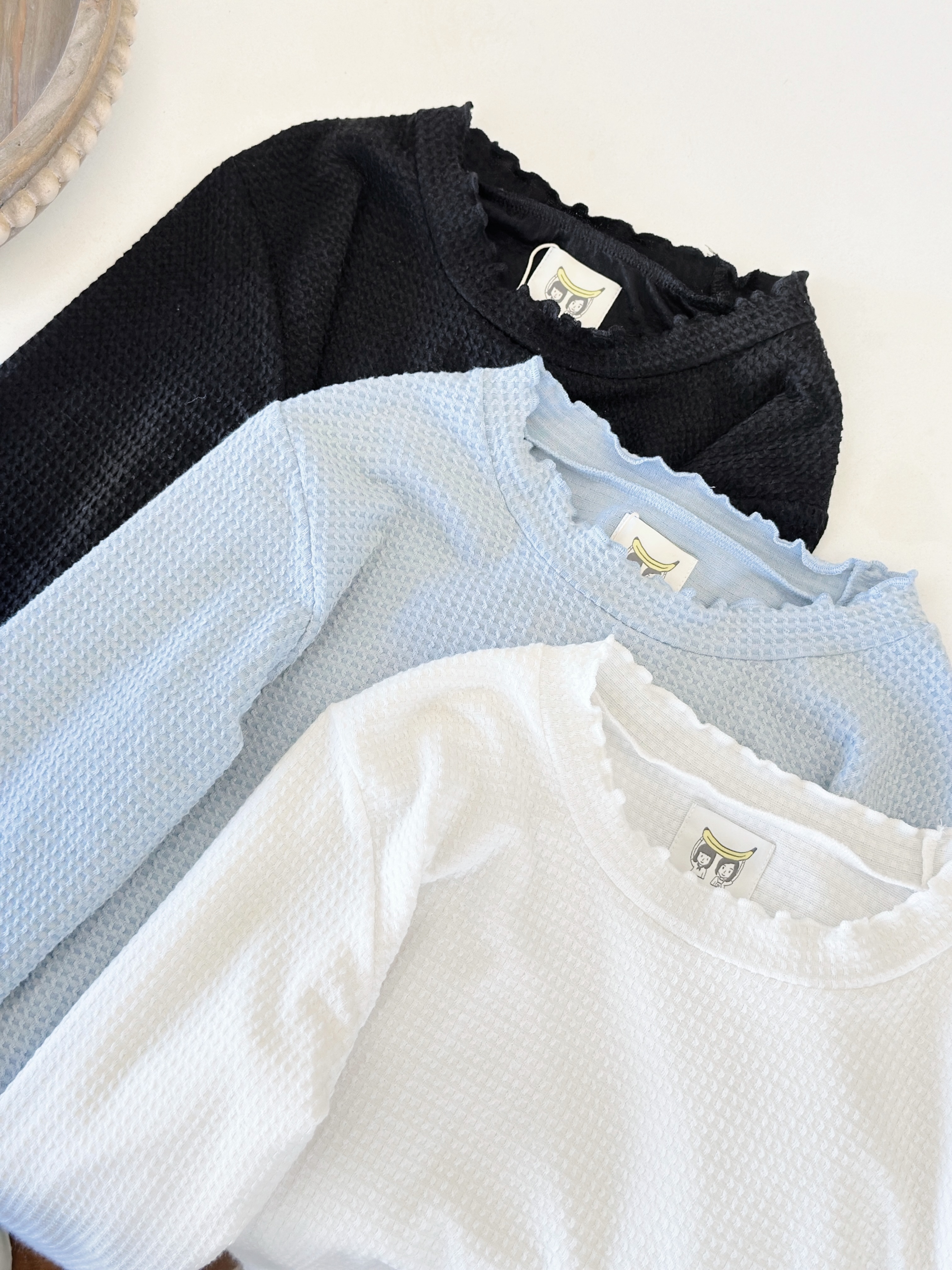 三色 / 簡約窩夫格長袖上衣 / Basic Waffle Knit Long Sleeve Top