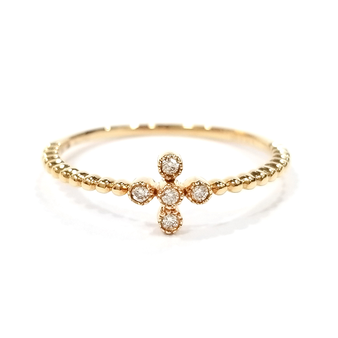 18K玫瑰金天然鑽石珠邊戒指