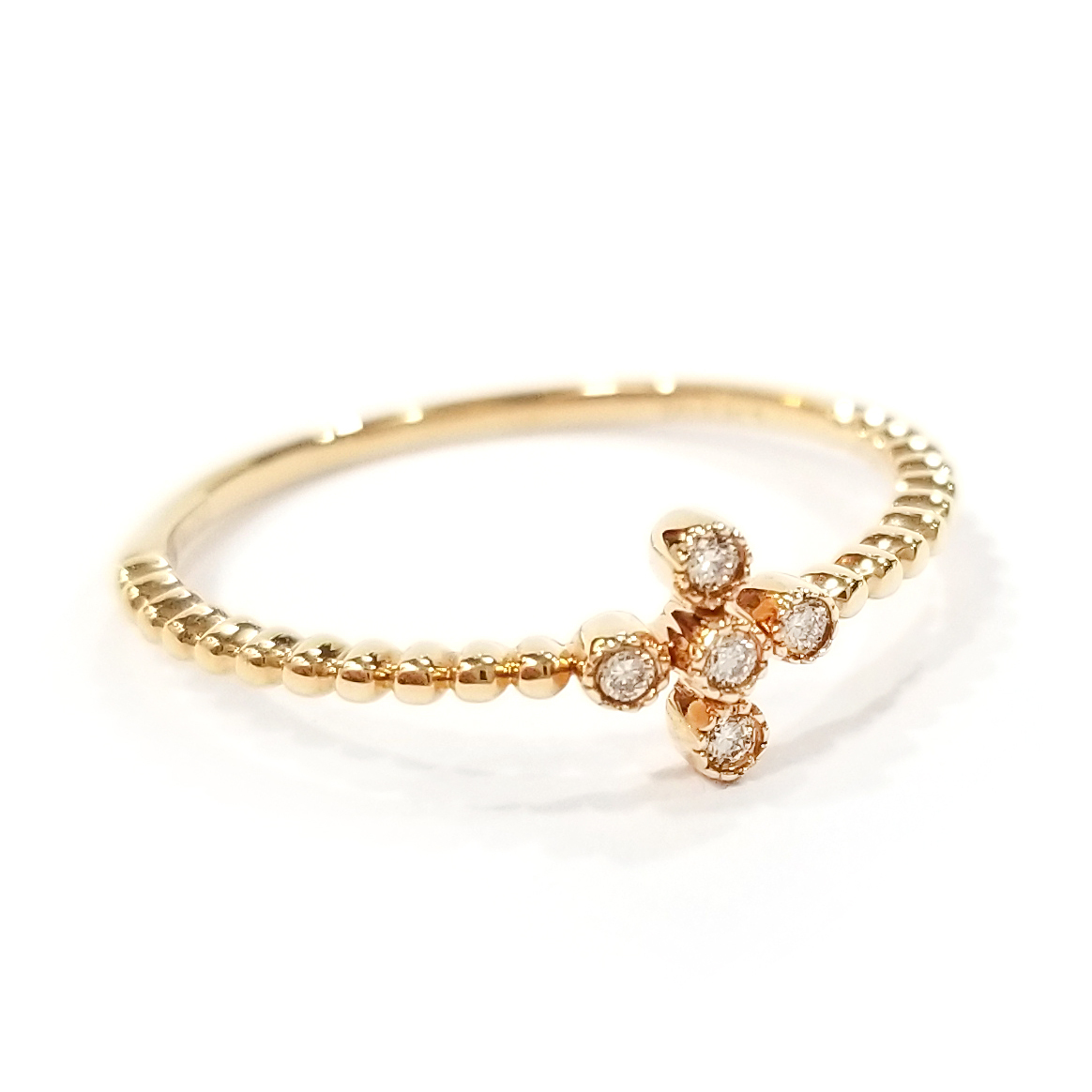 18K玫瑰金天然鑽石珠邊戒指