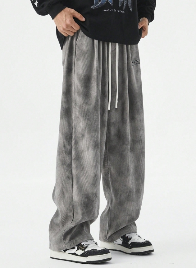 KADMAX大尺碼-燈芯絨休閒刺繡直筒褲款〈KSMS2591〉