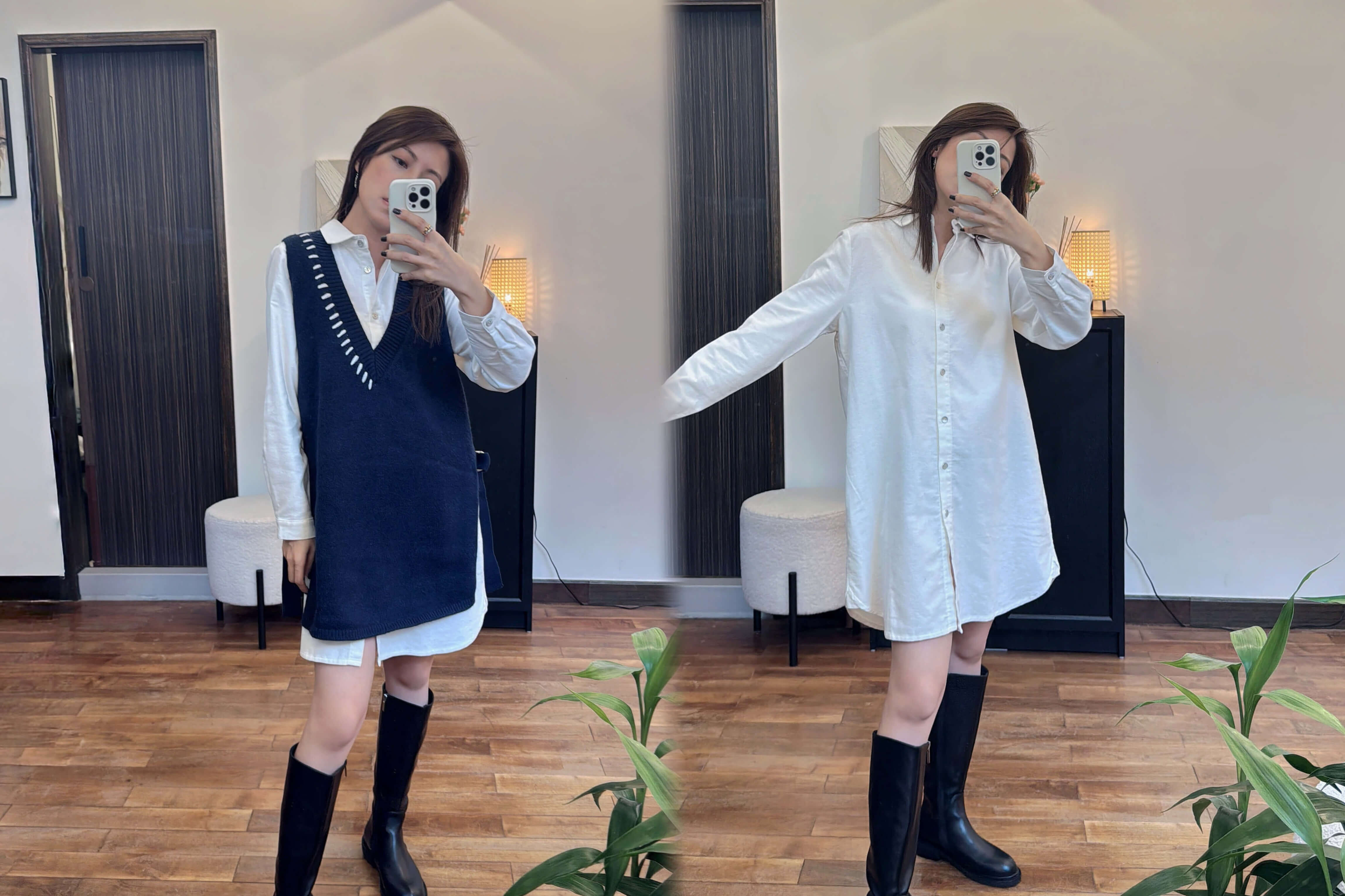 V-Neck Sleeveless Knit Dress With Shirt Dress_DS2511L02